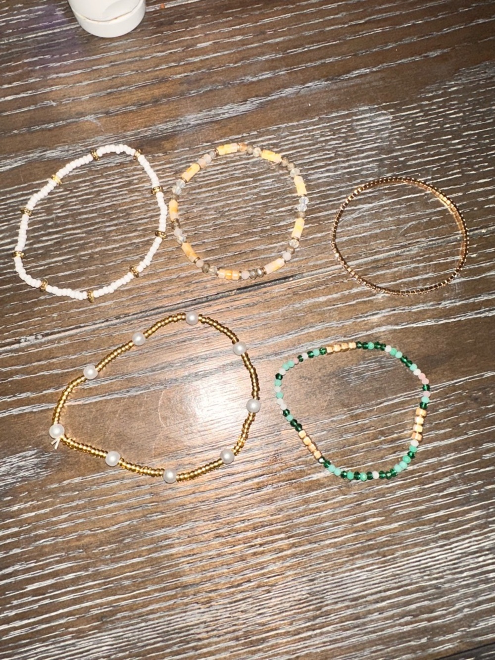 Gold, White & Green Multi-Strand Beaded Bracelet Set